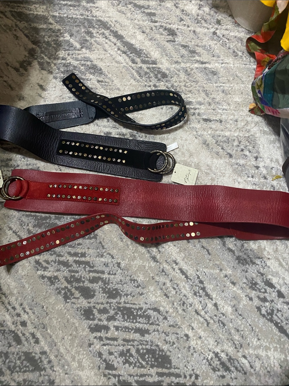 Wide Studded Leather Belt - Red and Black